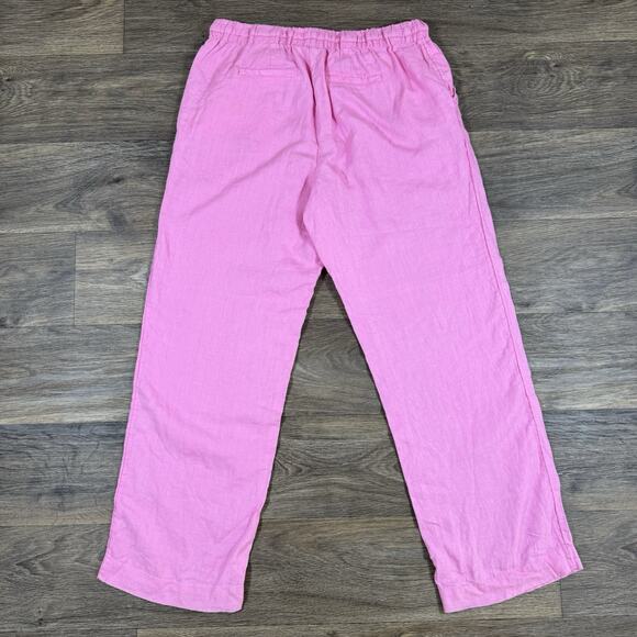 Charter Club Luxury Linen Pants M Pink Wide Leg Elastic Drawstring Waist - Picture 10 of 13